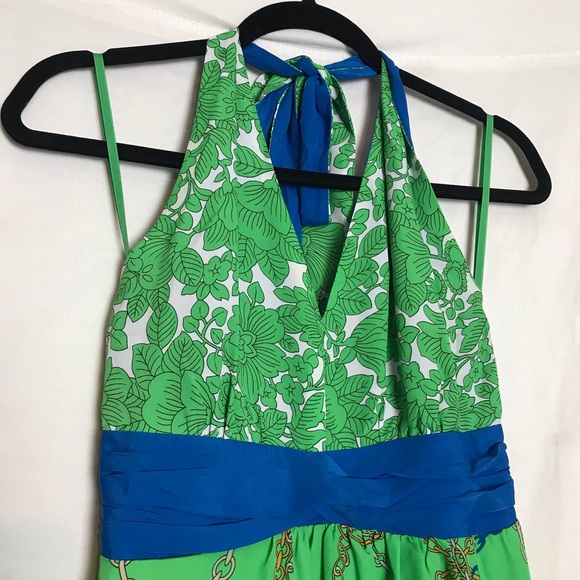 New York & Company Green Floral Chain Print Halter Sleeveless Maxi Dress Size XS - Picture 5 of 14
